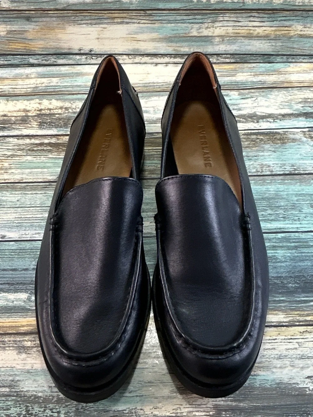 EVERLANE The Modern Loafer Womens Size 7 Black Leather Moc Toe Dress Flats Shoes